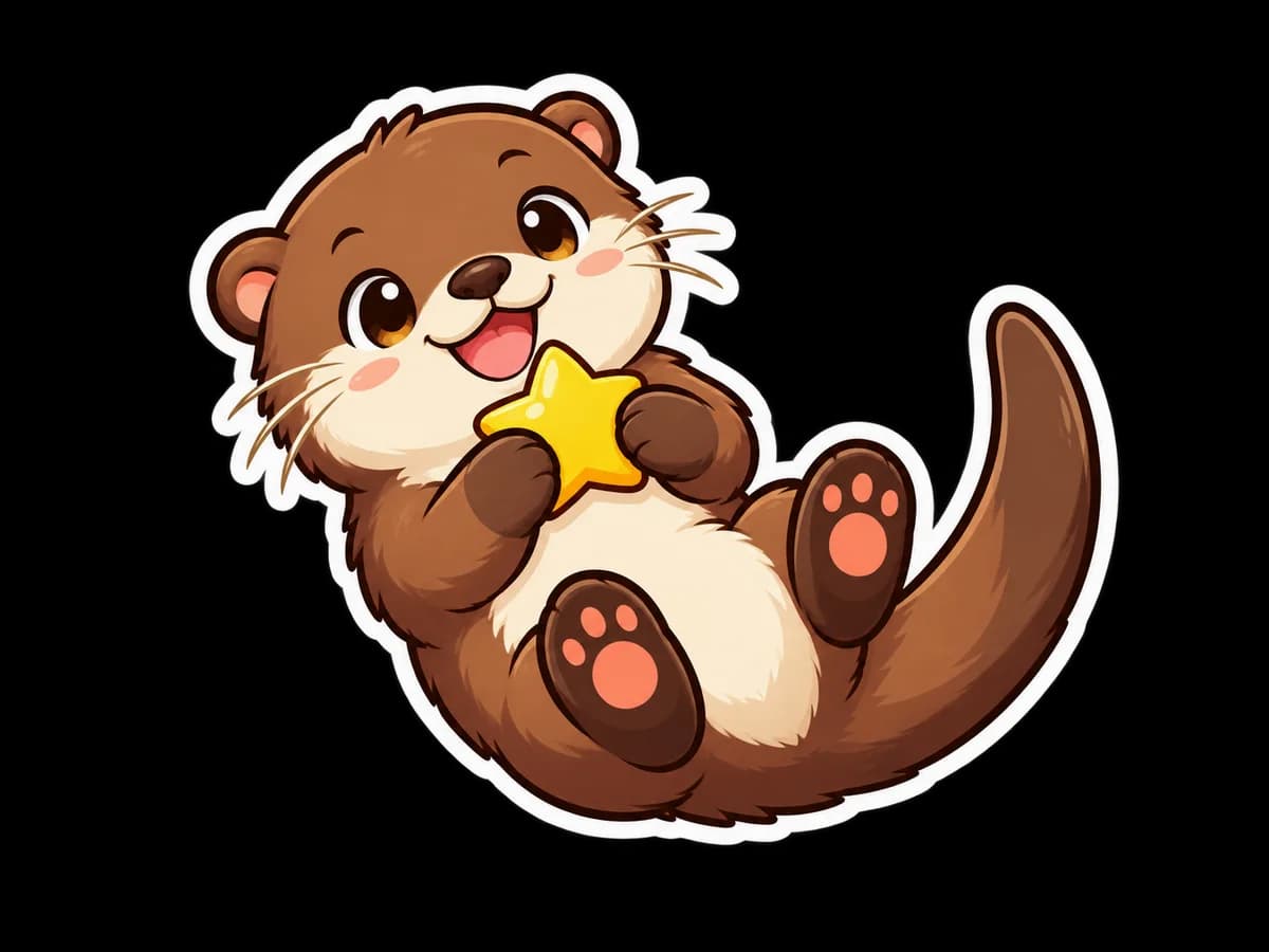 Complete cheerful otter die-cut sticker holding a yellow star