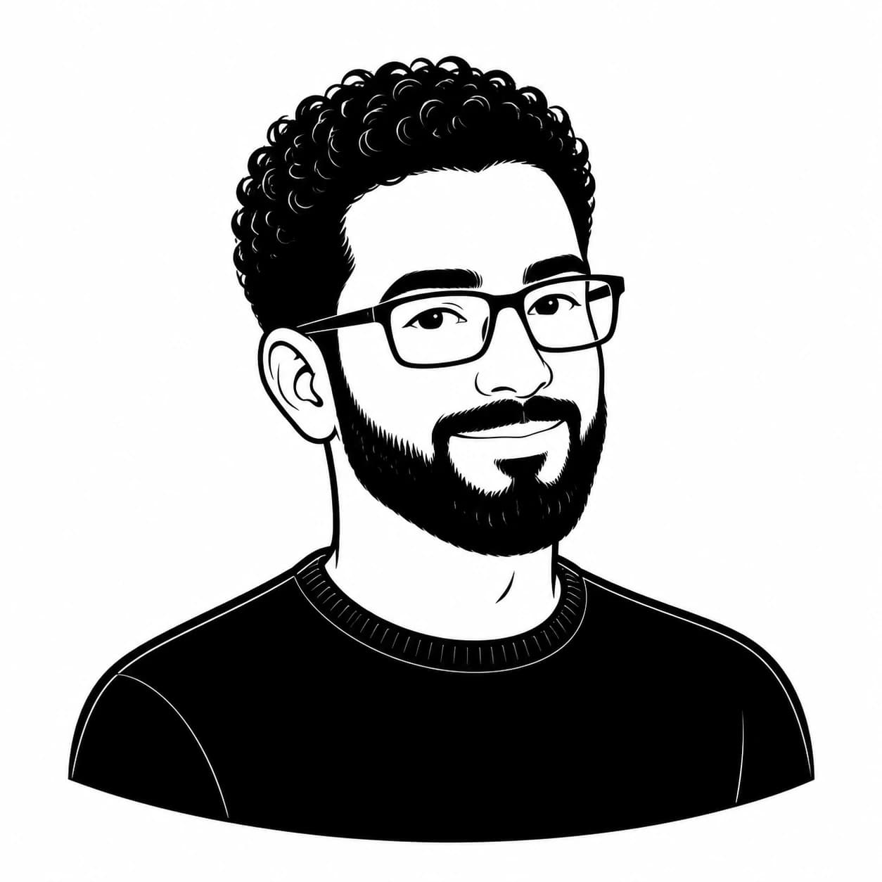 Transform the uploaded portrait into a minimalist black-and-white professional avatar while preserving the man's short dense 