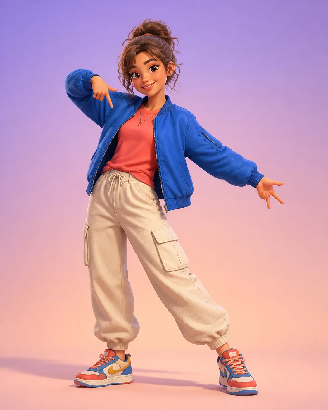 Transform an uploaded full-body photo into a polished 3D cartoon portrait of one street dancer, preserving the complete perso