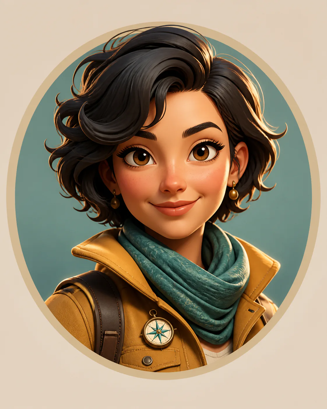 Transform a reference headshot into a polished 3D cartoon profile picture for an urban explorer brand, with a mustard jacket,