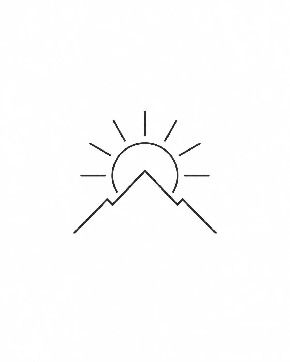 Minimalist AI prompt real output: Original minimalist logo concept of a mountain and rising sun, drawn as a single thin charc