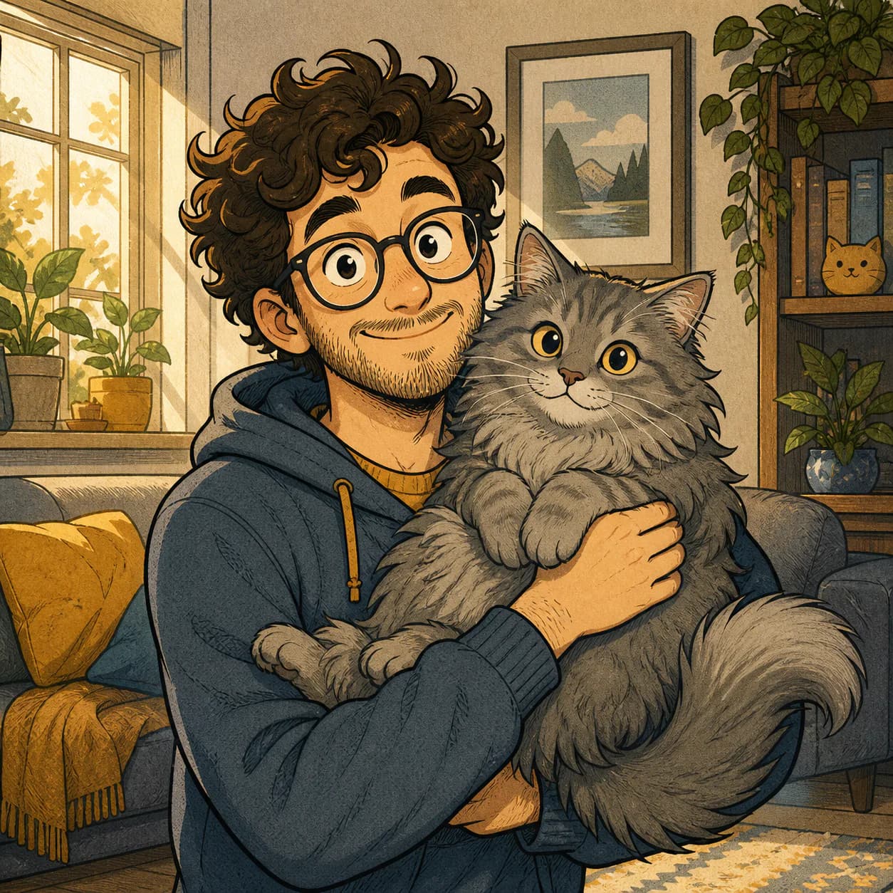 Owner Cat Profile showing a pet photo transformed into cartoon artwork