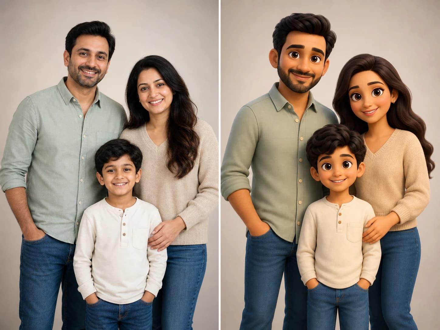 Original studio portrait of two parents and one child