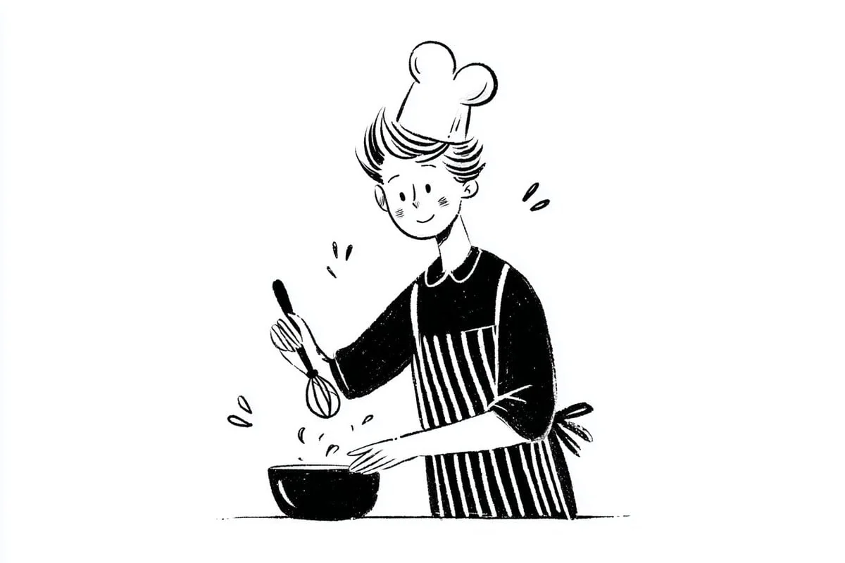 Minimal editorial line drawing of a chef