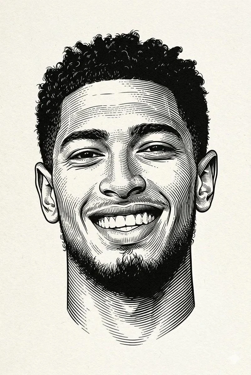 Detailed engraved portrait line art