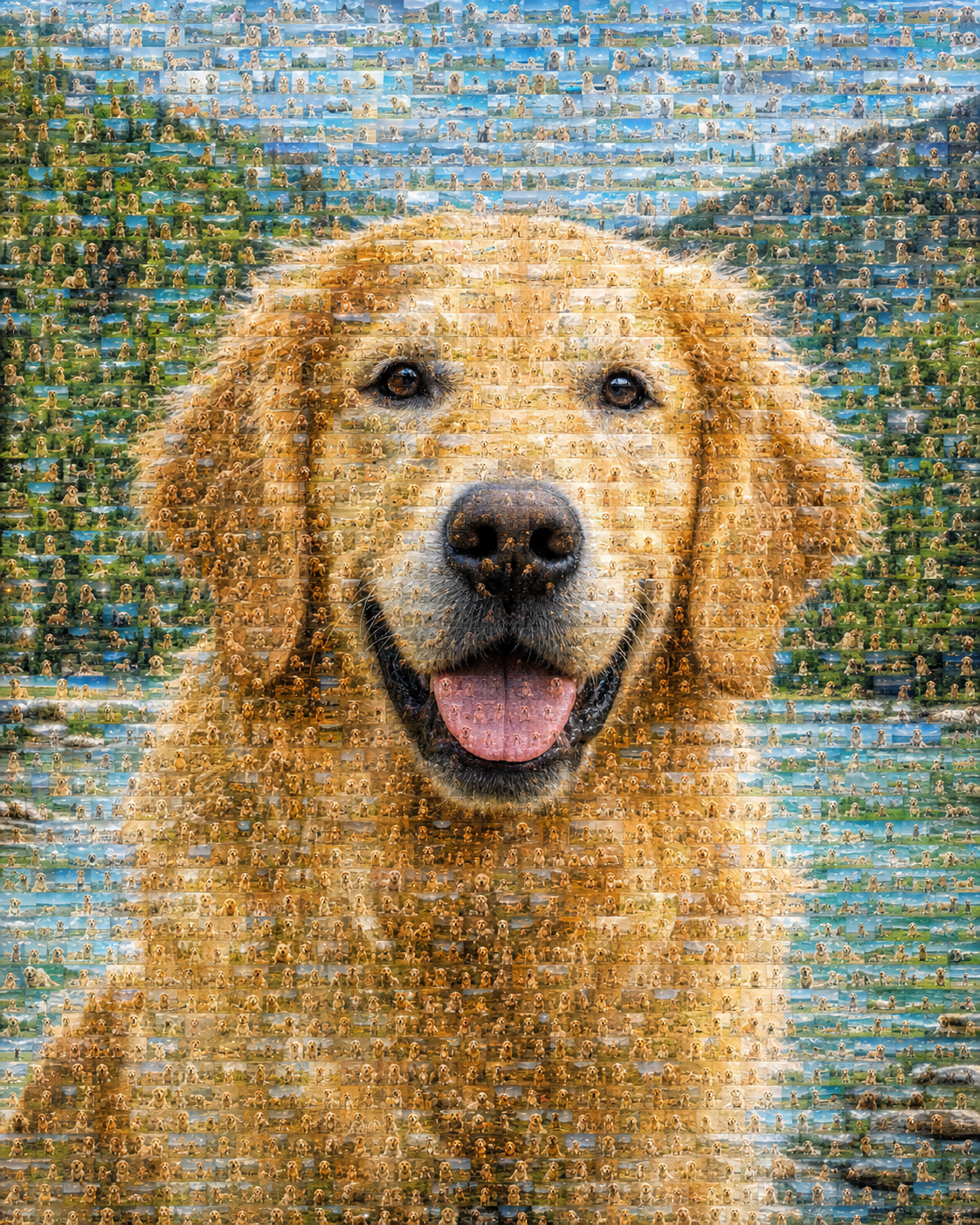 Golden retriever made from many small pet photos