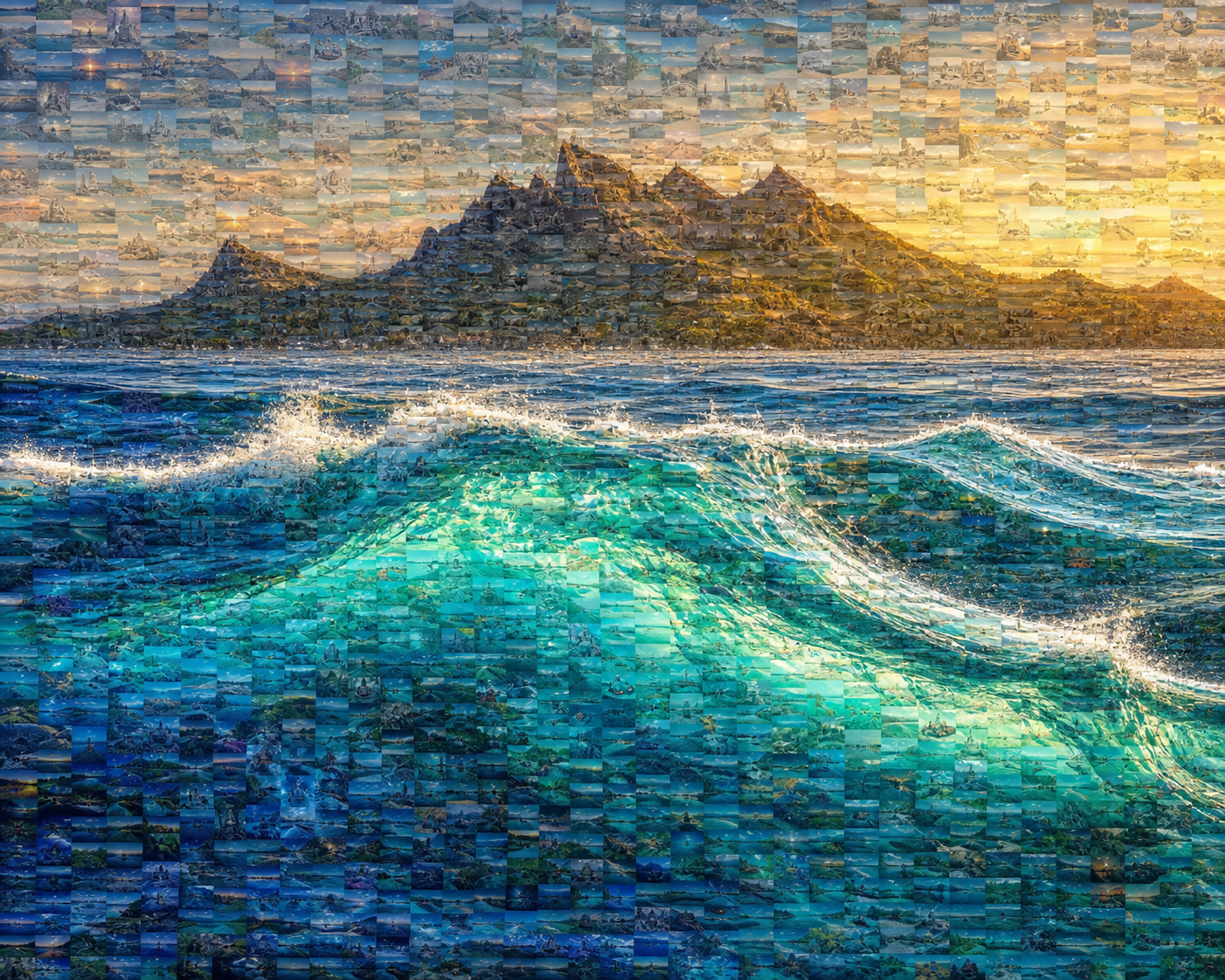 Ocean landscape made from small travel photos