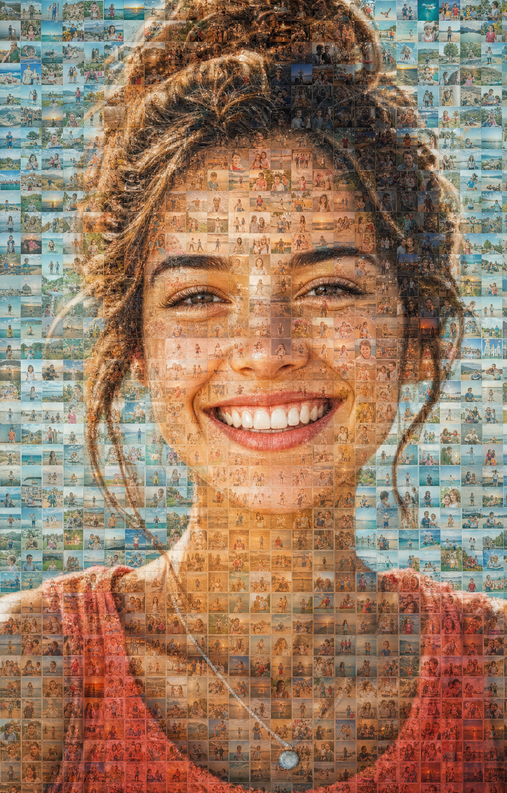 Portrait made from hundreds of small travel photos
